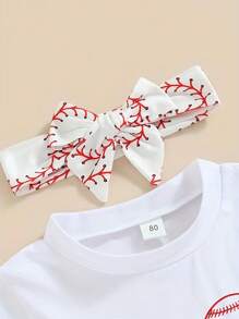 年輕女孩圓領字母印花短袖t恤和網球印花時尚喇叭褲 - 白色 - 查看 3