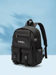 1條純色聚酯帶有可調節肩帶和拉鍊,男女通用,適用於日常穿著全年使用 - 黑色 - 查看 1