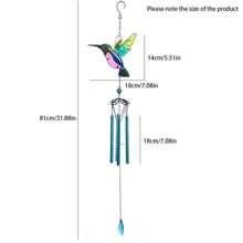 1pc Hummingbird Design Metal & Glass Paint-Wind Chime For Home & Garden Decor - Blue Hummingbird - View 5