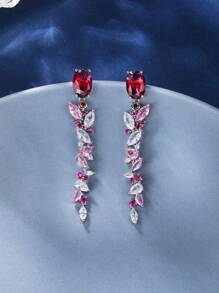 1pair Luxurious Fashionable Cubic Zirconia Tassel Dangle Earrings, Suitable For Women Wearing With Fashion Dress And Party Dress - Red - View 1