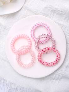 6入組粉色螺旋髮圈，女孩髮圈 - 彩色 - 查看 3