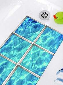 6pcs/Set 3d Stereo Ocean Bathtub Self-Adhesive Anti-Slip Waterproof& Wear Resistant Bathroom Sticker - Blue - View 3