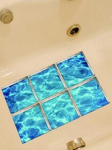 6pcs/Set 3d Stereo Ocean Bathtub Self-Adhesive Anti-Slip Waterproof& Wear Resistant Bathroom Sticker - Blue - View 1
