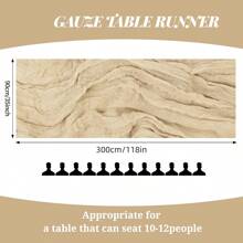 1 件 118 英寸驼色粗麻布桌旗，纱布桌旗，适合波西米亚风婚礼、婴儿洗礼、生日派对、餐桌装饰 - 駝色 - 查看 3