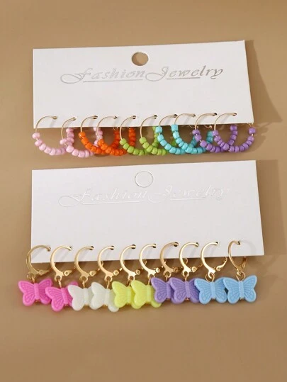20 件/套彩色珠子和蝴蝶耳环套装（适合女孩）