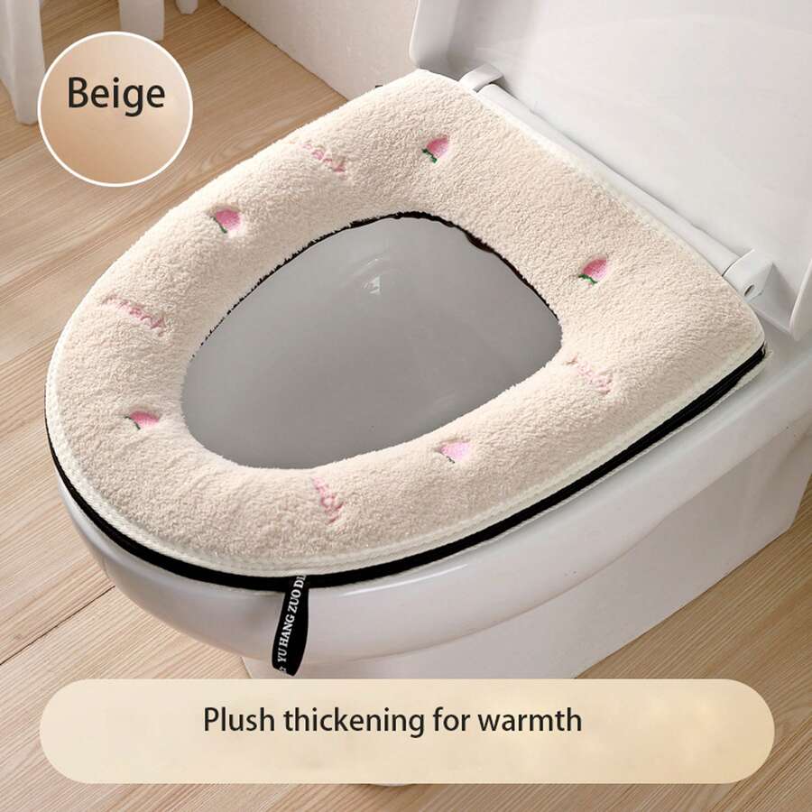 1pc Extra Thick Toilet Seat Cover With Handle, Waterproof Toilet Lid Cover With Zipper For Universal Toilets, Autumn And Winter - Multicolor - View 1