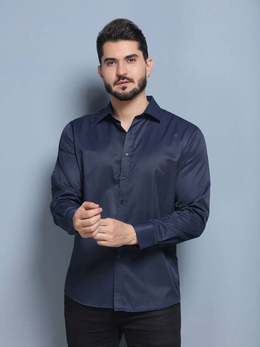 camisa social manga longa não amassa Passa fácil NOVO MUITO BOM - Azul Marinho - Visão 1