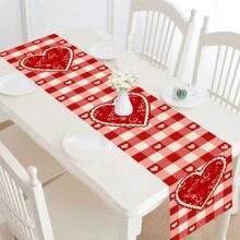 1入紅色愛心格紋情人節餐桌旗,季節性周年紀念日婚禮假日家用廚桌布,適用於室內外家庭聚會,尺寸13 X 72英寸 - 彩色 - 查看 3