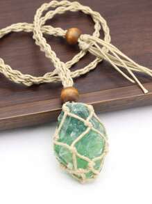 1條自然原石項鍊網袋編織繩鍊女式珠寶禮物2-3厘米