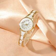 簡約時尚三葉草表盤不鏽鋼石英手錶 - 金色 - 查看 7