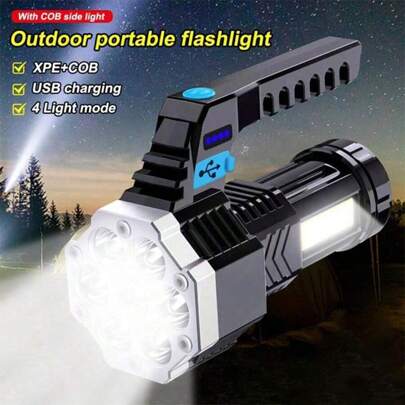 1 pieza Linterna de luz fuerte con 7 LED USB recargable, luz lateral COB, buscador portátil para patrulla, lámpara portátil para exteriores, accesorios de camping