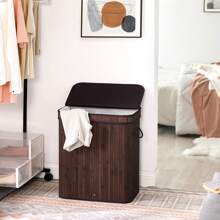 SONGMICS Laundry Hamper With Lid, Bamboo Laundry Basket, Dirty Clothes Basket, Removable Machine Washable Laundry Basket, With Handles, 26.4-Gallons, For Laundry Room, Bedroom, Bathroom, 21.5''D X 13.6''W X 24''H - 棕色 - 查看 2