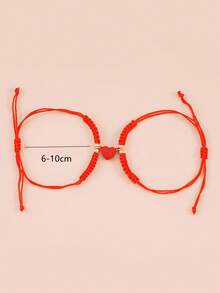 2pcs Simple Creative Alloy Heart Magnetic Clasp Braided Couple Bracelets - Red - View 5