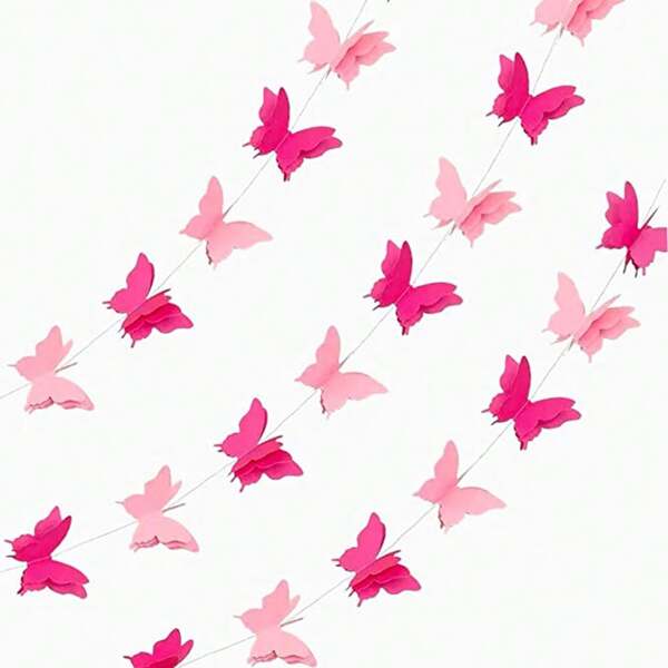 18 قطعة (110 بوصة / 280 سم) بانر زخرفي من الفراشات الثلاثية الأبعاد للزينة في الأفراح، أعياد الميلاد والمناسبات بوحدات تعليق على شكل أعلام ورقية،ديكورات الحفلات، حفل العروس، ديكور المنزل، العودة للمدرسة ، عيد الحب