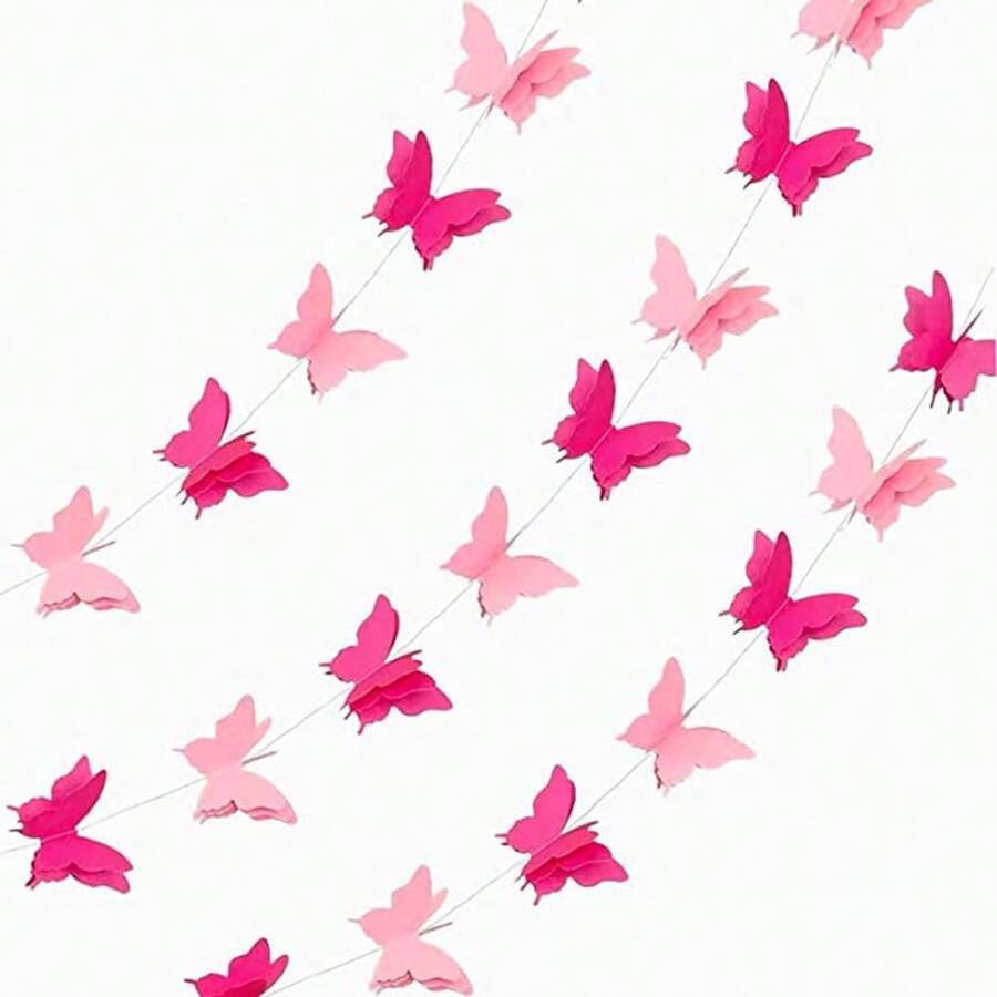 18PCS(110INCH/280CM) 3D Butterfly Banner Decorative Paper Garland For Wedding, Birthday & Theme Decor Hanging Garland Paper Bunting Banner Party Decorations Wedding Shower Home Decor, Back To School Valentine Day
