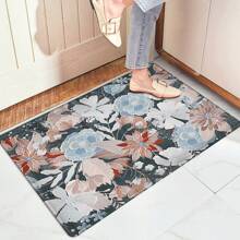 1pc Flannel Sketch Flower Pattern Absorbent & Non-Slip Doormat For Bathroom, Kitchen, Toilet Entrance Home Bathroom Decor Bath Rug Floor Carpet Outdoor Rug Door Mat Fall Decor Bathroom Accessories Back To School Entryway Decor - Multicolor - View 2
