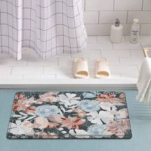 1pc Flannel Sketch Flower Pattern Absorbent & Non-Slip Doormat For Bathroom, Kitchen, Toilet Entrance Home Bathroom Decor Bath Rug Floor Carpet Outdoor Rug Door Mat Fall Decor Bathroom Accessories Back To School Entryway Decor - Multicolor - View 4