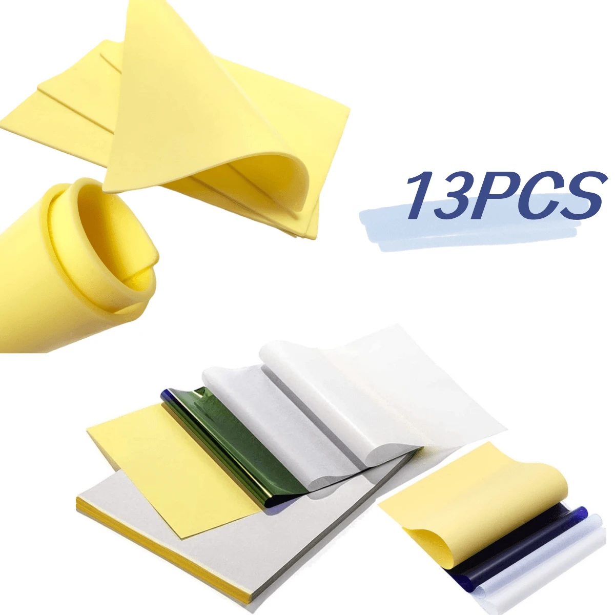 情人節禮物,紋身練習皮革套裝,包含轉印紙、紋身仿真皮革和紋身追蹤紙套裝,包括3片雙面皮革和10張貼紋紙,供紋身練習使用的紋身用品 - 黃色 - 查看 1