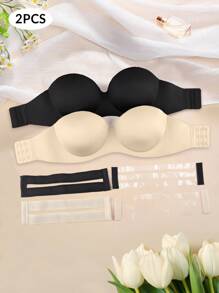 2pcs/Set Seamless Strapless Bra, Push Up & Anti-Slip Design To Prevent Sagging And Bulges, Invisible For Wedding Dress, Lingerie