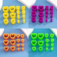 14pcs Acrylic Heart Shaped Ear Stretching Jewelry, Multicolor, Suitable For Women's Daily Wear - Heart-shaped - View 1