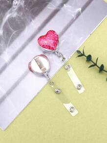 1 件可伸縮閃亮粉紅心型卡夾,優雅女孩風格情人節禮物掛繩扣 - 玫紅色 - 查看 4