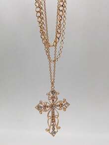 1個和鑽石裝飾的鏈子項鍊,適合女性日常穿著 - 金色 - 查看 12