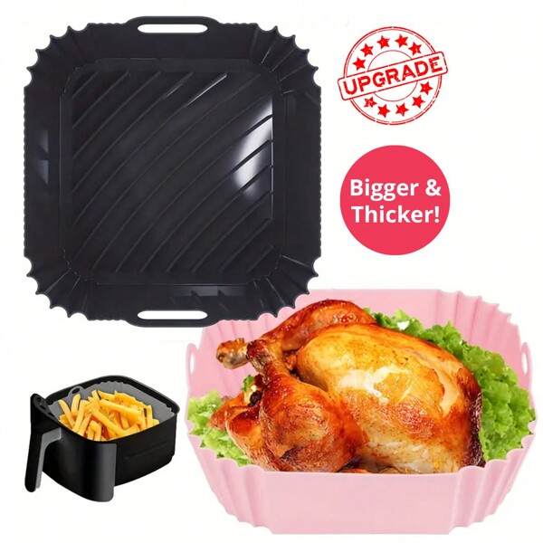 1 Stück quadratischer Silikonbehälter für Heißluftfritteuse, wiederverwendbare Auskleidung für Heißluftfritteusen, Ofenbackblech für Zuhause, Küchen-Zubehör für Heißluftfritteusen, quadratischer Silikonbehälter, Silikonkorb, wiederverwendbares Backblech, spülmaschinenfest, Ofenzubehör, Backwerkzeuge, Küchenutensilien, Weihnachtsgeschenke, Kochen Weihnachten