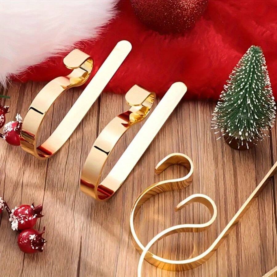 2入組金屬聖誕襪掛勾,壁爐掛勾聖誕裝飾掛勾,防滑襪掛勾,輕巧設計,聖誕節裝飾 - 金色 - 查看 1