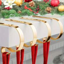 2入組金屬聖誕襪掛勾,壁爐掛勾聖誕裝飾掛勾,防滑襪掛勾,輕巧設計,聖誕節裝飾 - 金色 - 查看 2