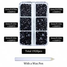 1920pcs / 6 Grids Resin Rhinestones Beads With Wax Pen, Multicolors 2mm 3mm 4mm Non-Hot Fix Flatback Round Jelly Resin Rhinestones For Nail Art Decoration, Face Makeup, DIY Jewelry Craft, Making Accessories, Shoes, Clothes, Bags Nail Charms Nail Gems Nail Supplies