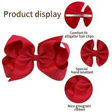 3入套裝（1片蝴蝶結發帶和2個髮夾）均勻的縐邊絲帶髮飾，小幼兒學校女孩專用頭飾 - 紅色 - 查看 2