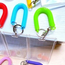 1pc Random Color Acrylic Spring Wristband Cardholder With Candy-Colored Keychain For Work Id, Student Id And Meal Card - Multicolor - View 4