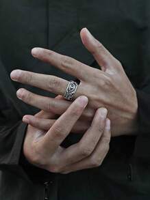 1件男士古銀色荷魯斯之眼可調整開口戒指,復古風格,是男孩的最佳禮物 - 復古銀色 - 查看 2