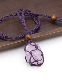 1條自然原石項鍊網袋編織繩鍊女式珠寶禮物2-3厘米