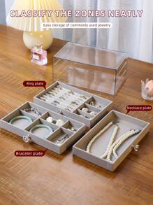 1pc Velvet Jewelry Box, 3 Layers Drawers Style For Storing Jewelry - Grey - View 3