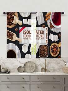 2pcs New Digital Printed Kitchenware Theme Home Decor Rod Pocket Kitchen Curtains - Multicolor - View 1