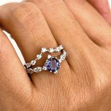 1對時尚女性藍寶石疊戒指 - 銀色 - 查看 3