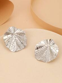 1 Par De Aretes Con Forma De Hoja Dorada Para Mujer - Plateado - Ver 7