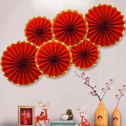 6 حبات/مجموعة ورق مروحة أحمر وذهبي للزينة في عيد الميلاد والزفاف، ديكورات متدلية باللون الأحمر والذهبي لحفلة عيد الميلاد، لوازم ديكورات عيد ميلاد ملونة وأعياد الربيع، زينة لحفلات الربيع و رأس السنة الصينية و عودة الاحتفالات الوطنية