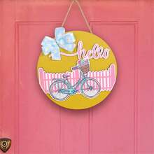 1塊情人節木質牌匾花圈門掛,適用於商店櫥窗裝飾 - 黃色 - 查看 3