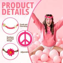 6入組嬉皮風格服飾套裝,包括節日和生日派對道具,和平標誌耳環、項鍊、頭帶,波西米亞穿搭配件 - 玫紅色 - 查看 4