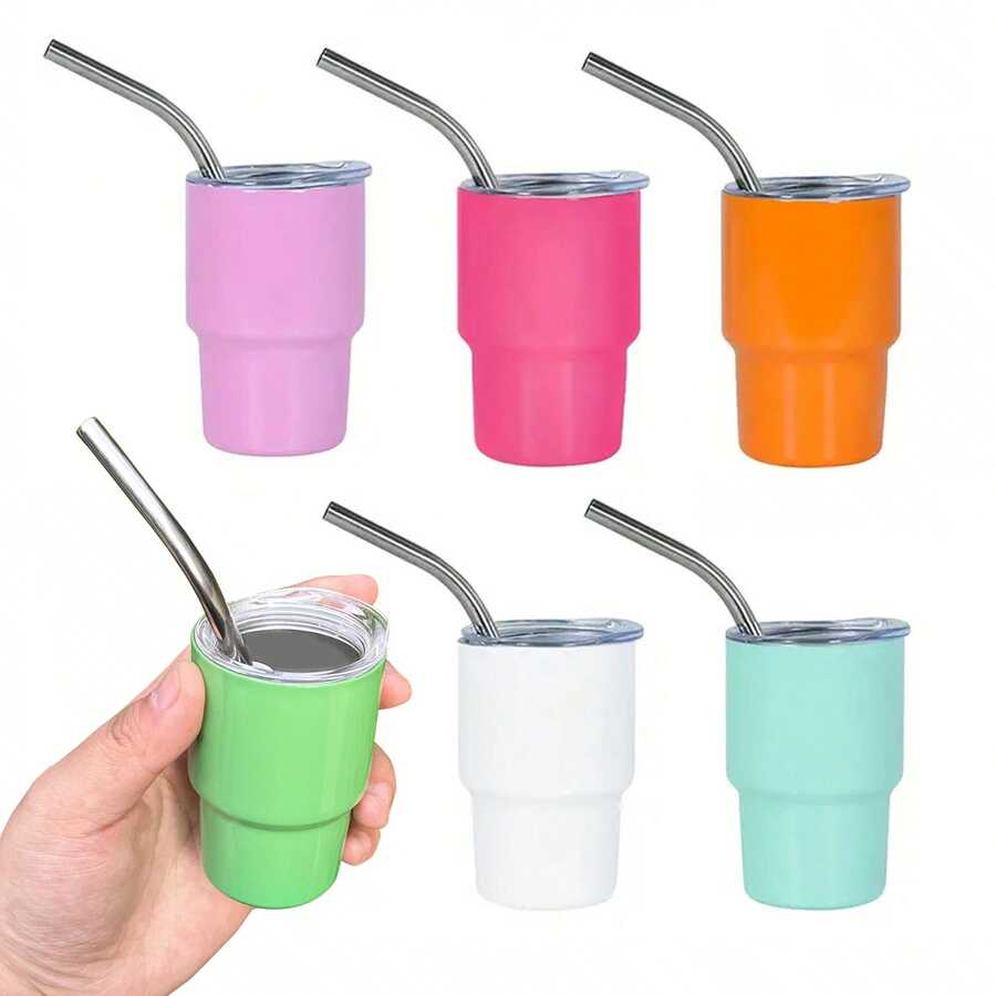 1pc/6pcs 2.87oz Mini Stainless Steel Car Cup Portable Handheld Insulated Cup