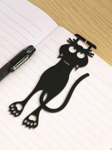 1pc/3pcs Acrylic Cartoon Cat Shaped Hollow Out Bookmark, Cute Black Cat Label For Books - Black - View 4