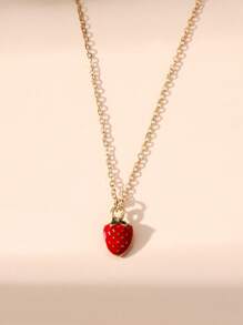 1件時尚可愛的紅色樹脂草莓吊墜項鍊,水果造型小飾品,適用於女性日常穿戴 - 彩色 - 查看 1