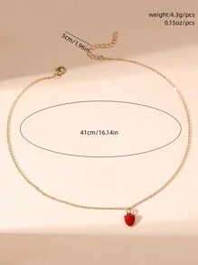 1件時尚可愛的紅色樹脂草莓吊墜項鍊,水果造型小飾品,適用於女性日常穿戴 - 彩色 - 查看 3