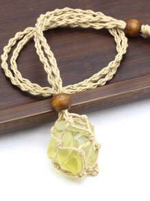 1條自然原石項鍊網袋編織繩鍊女式珠寶禮物2-3厘米