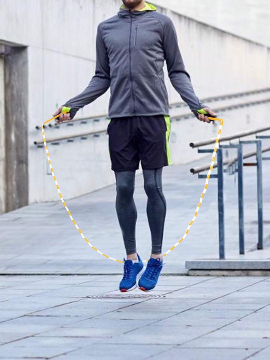 1pc Beaded And Patterned Bamboo Jump Rope, Adult Fitness Training Jumping Rope - Yellow - View 1