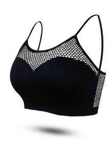 2 件纯色性感女士透明网眼运动文胸、内衣