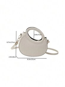 Classic Minimalist Design Gentle Lady Commute/Date Shoulder/Crossbody Bag, Striped Embossed Handbag, Fashionable Round Crossbody Bag With Dual Handles, Novel Women Wallet - White - View 3