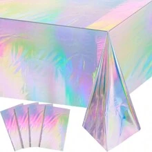 1PC Foil Plastic Tablecloth,Rectangular Shiny Table Cloth Metallic Disposable Party Table Cover For Wedding Birthday Bridal Shower Anniversary New Year Party Decorations - Iridescent Silver - View 1